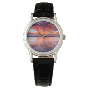 Reloj De Pulsera Puesta de sol roja sobre el mar, California