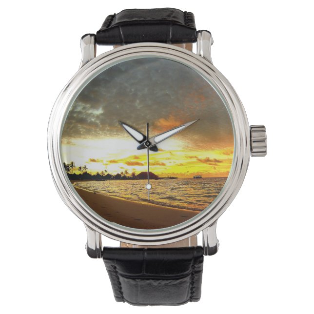 Reloj De Pulsera Puesta de sol sobre las Maldivas (Anverso)