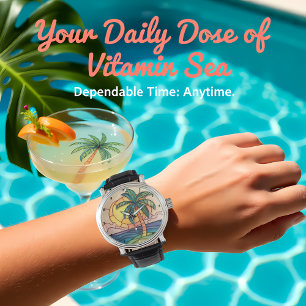 Reloj De Pulsera Puesta de sol tropical de vidrio emplomado pastel