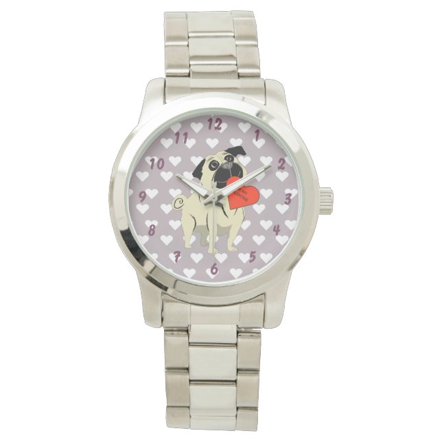 Reloj De Pulsera Pug be my Valentine (Anverso)