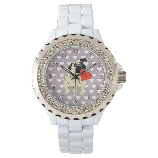 Reloj De Pulsera Pug be my Valentine (Anverso)