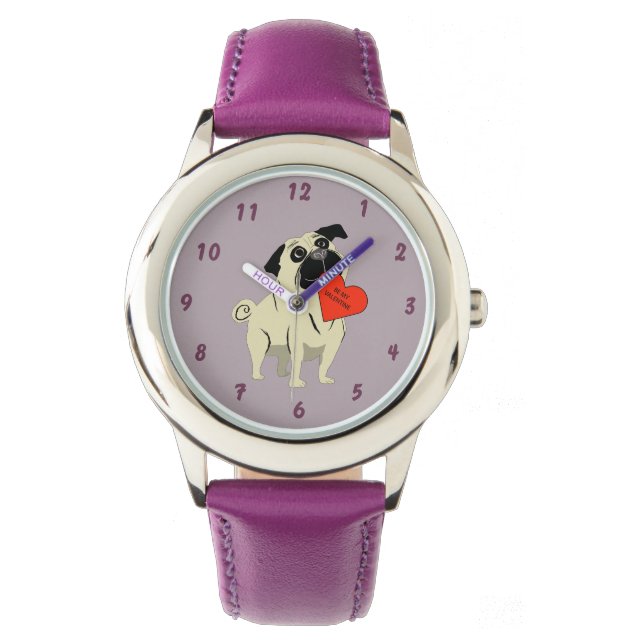 Reloj De Pulsera Pug be my Valentine (Anverso)