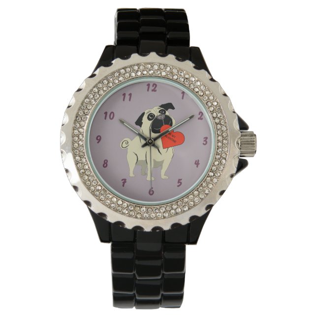 Reloj De Pulsera Pug be my Valentine (Anverso)