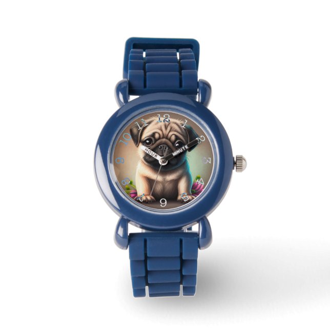 Reloj De Pulsera Pug - Bezal con números negros Observar (Anverso)