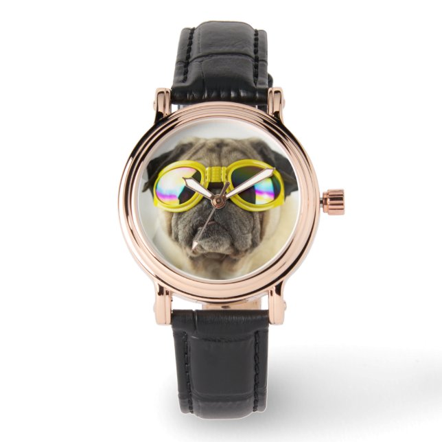 Reloj De Pulsera Pug con gafas (Anverso)