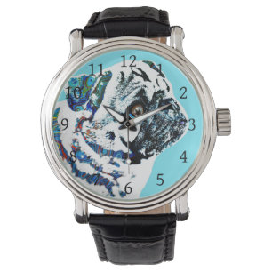 Reloj De Pulsera Pug Dog 166 fondo azul turquesa