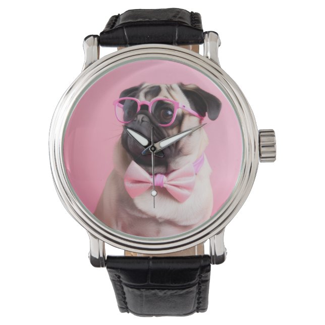 Reloj De Pulsera pug dog wearing bow (Anverso)