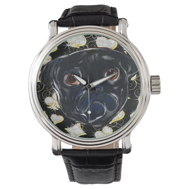 Reloj De Pulsera Pug negro (Anverso)