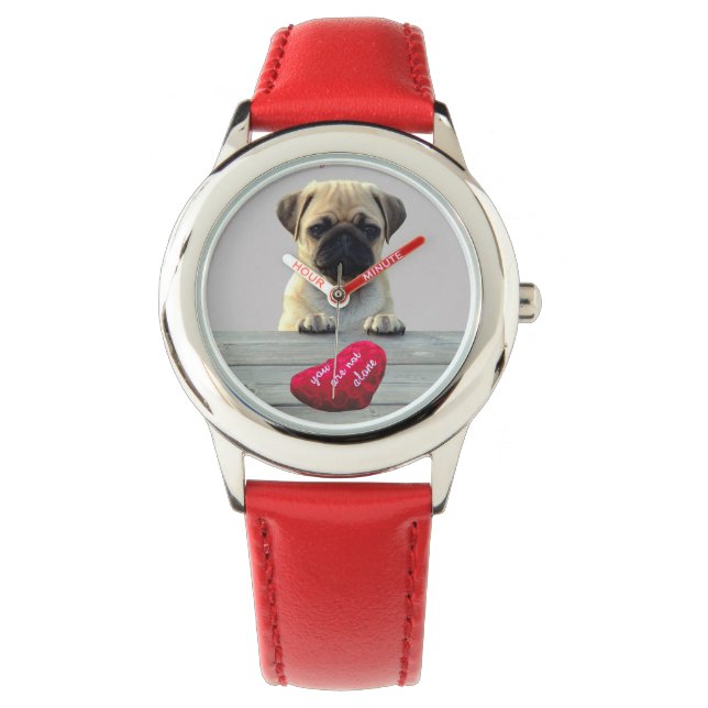 Reloj De Pulsera Pug Wishing Happy Valentine Day Heart watch (Anverso)