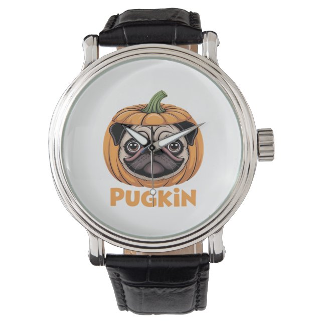 Reloj De Pulsera Pugkin Pug Halloween Feliz Halloween sobredimensio (Anverso)