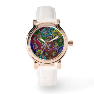 Reloj De Pulsera Pulpo de Anillos Azules Arte de Puntos,
