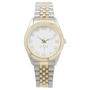 Reloj De Pulsera Pulsera de tono plateado dorado monogramado blanco