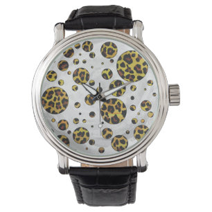 Reloj De Pulsera Punto de polka amarillo y marrón leopardo