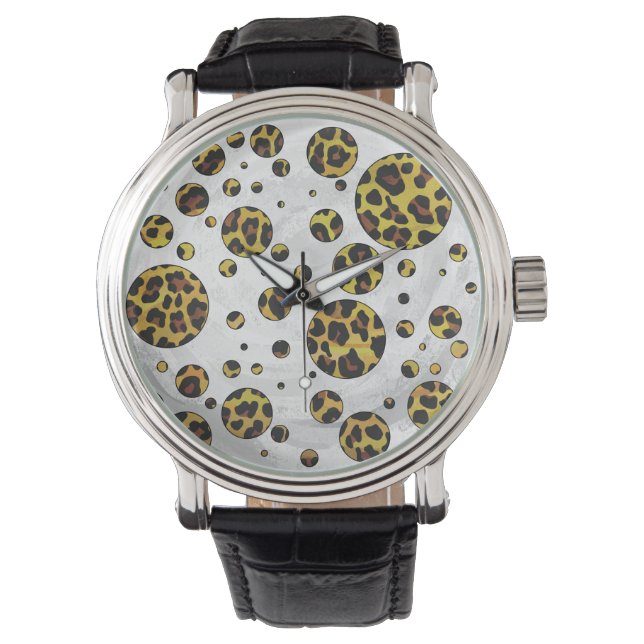 Reloj De Pulsera Punto de polka amarillo y marrón leopardo (Anverso)