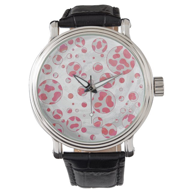 Reloj De Pulsera Punto Polka Dalmatia rosa y blanco (Anverso)