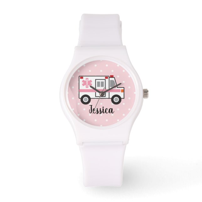 Reloj De Pulsera Punto rosado de Polka EMT Observador paramédico de (Anverso)