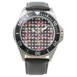 Reloj De Pulsera Puntos de polca grunge Negro Rojo Blanco Abstracto