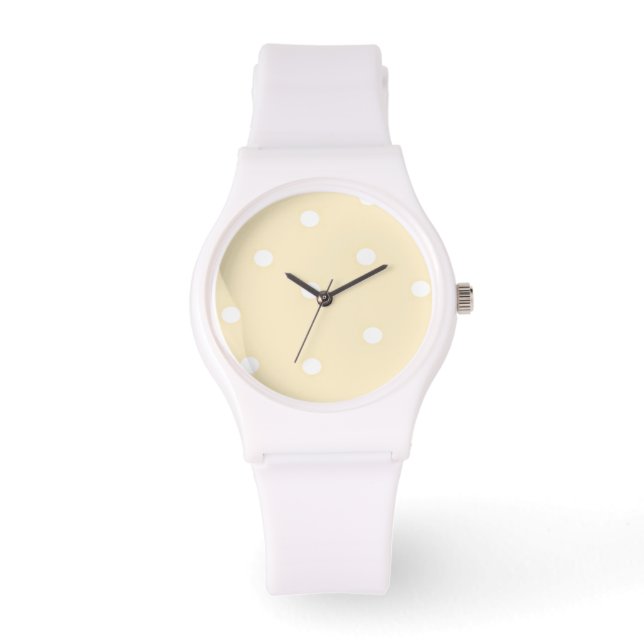 Reloj De Pulsera Puntos de polka amarillos y blancos (Anverso)
