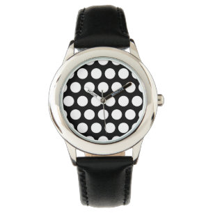 Reloj De Pulsera Puntos de polka negros y blancos