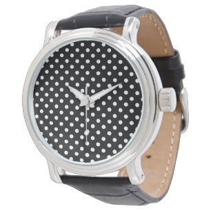 Reloj De Pulsera Puntos de polka negros y blancos
