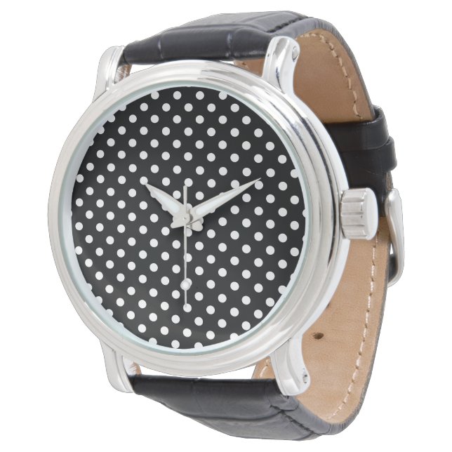 Reloj De Pulsera Puntos de polka negros y blancos (Angular)