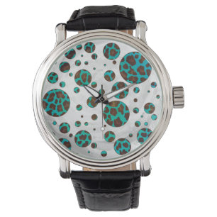 Reloj De Pulsera Puntos PrintPolka Verde azulados y marrones leopar