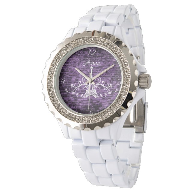 Reloj De Pulsera Purple Eiffel Tower Grunge Watch (Angular)