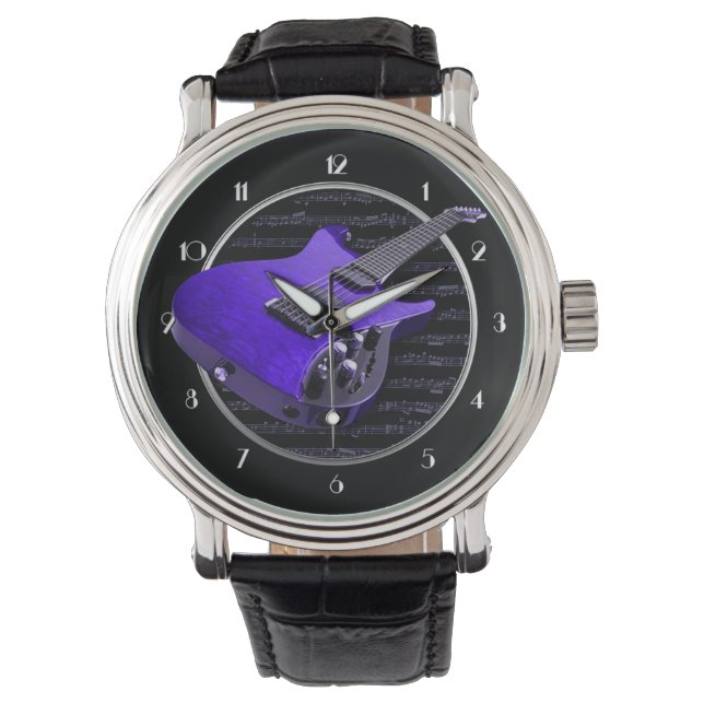 Reloj De Pulsera Purple Electric Guitar Writings Watch (Anverso)