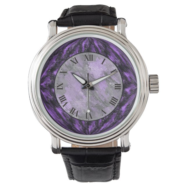 Reloj De Pulsera Purple Faux Marble Writing Watch (Anverso)