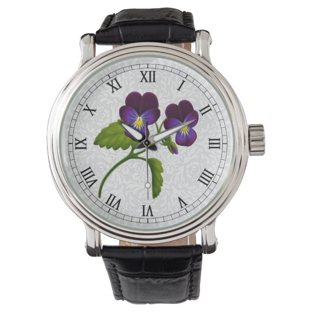 Reloj De Pulsera Purple Garden Pansy Flowers Watch (Anverso)