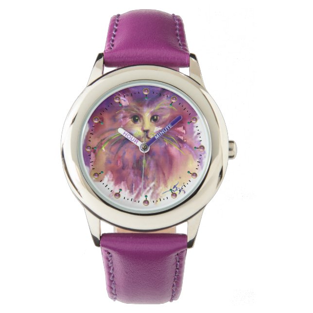RELOJ DE PULSERA PURPLE KITTEN,CUTE KITTY CAT RETRATO (Anverso)