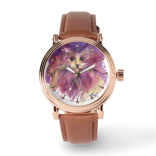 RELOJ DE PULSERA PURPLE KITTEN,CUTE KITTY CAT RETRATO (Anverso)