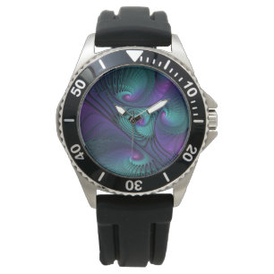 Reloj De Pulsera Purple Meets Turquoise Moderno Resumen Arte Fracta