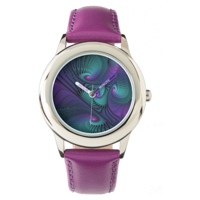 Reloj De Pulsera Purple Meets Turquoise Moderno Resumen Arte Fracta (Anverso)