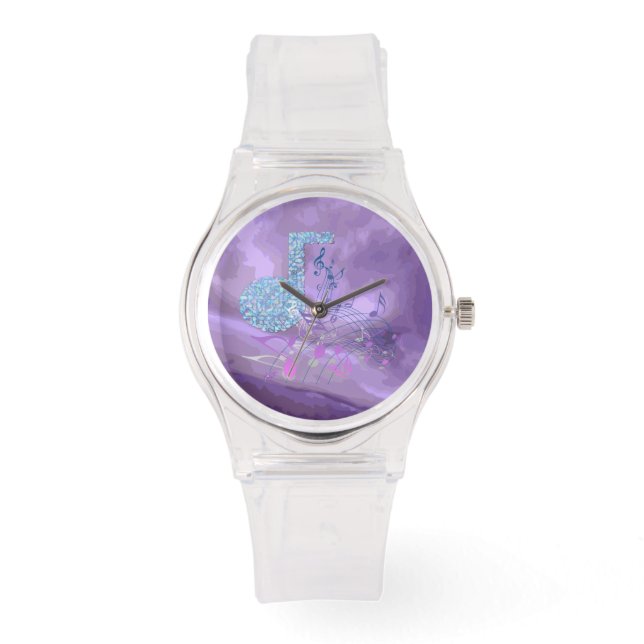 Reloj De Pulsera Purple MusicNotesResumen Sporty PinkSilicon Watch (Anverso)