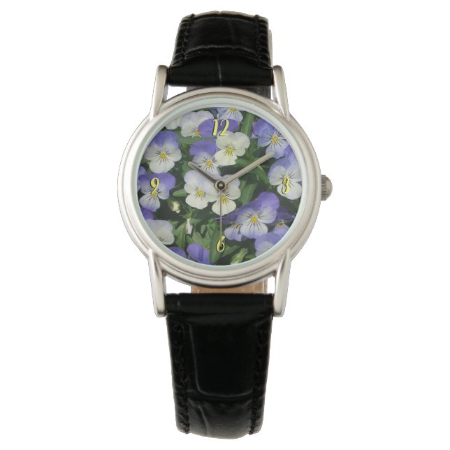 Reloj De Pulsera Purple Pansies Garden Floral (Anverso)