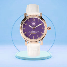 Reloj De Pulsera Purple Personalized with White Leather Custom