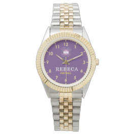 Reloj De Pulsera Purple Personalized with White Leather Custom