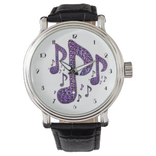 Reloj De Pulsera Purple Sparkle Music Notes Writing Watch