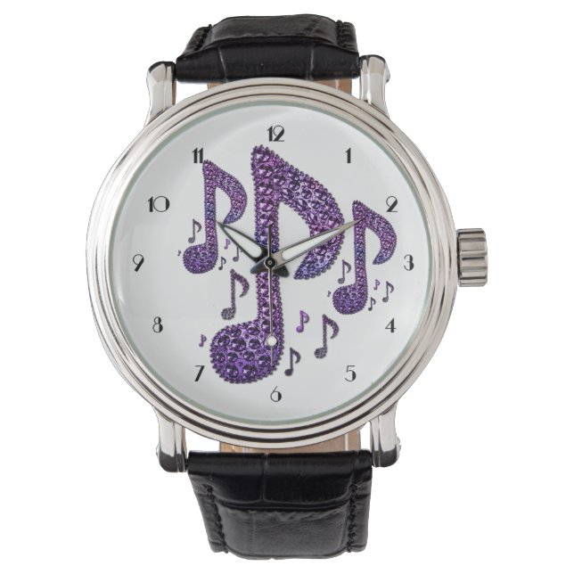 Reloj De Pulsera Purple Sparkle Music Notes Writing Watch (Anverso)