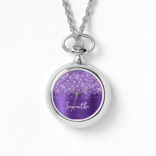 Reloj De Pulsera Púrpura Amatista Brillante Glam Nombre
