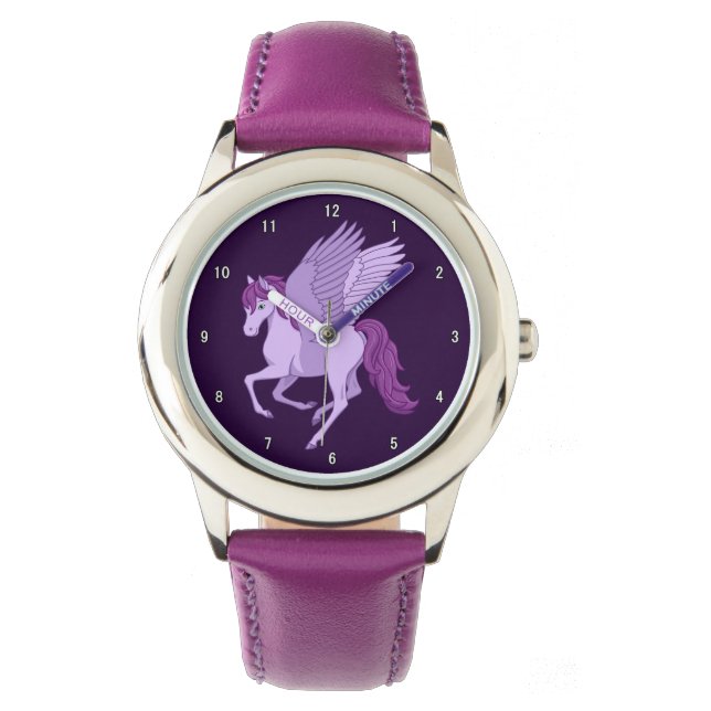 Reloj De Pulsera Púrpura Caballo Volador Pegasus (Anverso)
