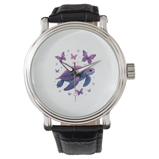 Reloj De Pulsera Púrpura - Camiseta mariposa de tortuga marina (Anverso)