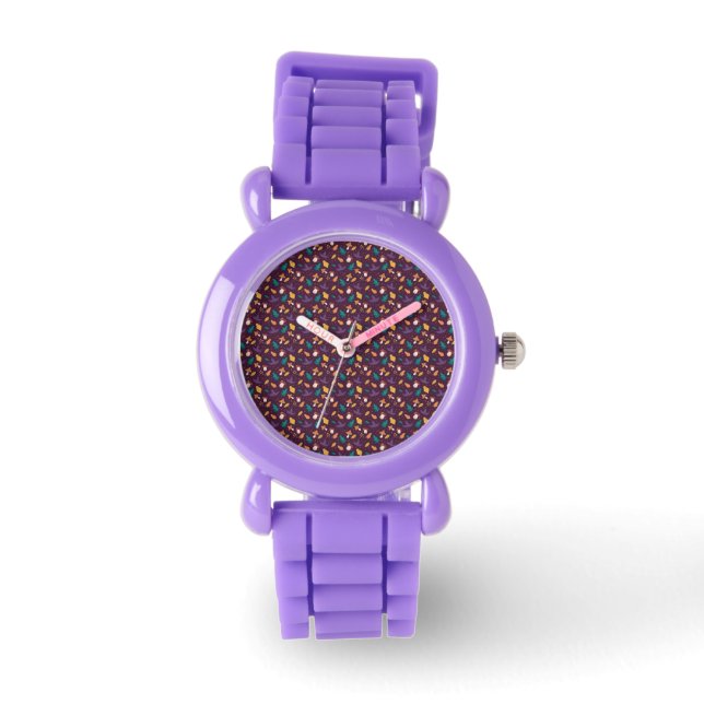 Reloj De Pulsera Púrpura Hoja de champiñón Patrón Silicona Watch (Anverso)