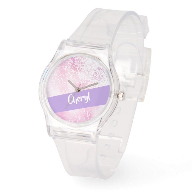 Reloj De Pulsera Púrpura, rosa y blanco purpurina sombrío (Ángulo)