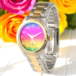 Reloj De Pulsera Purpurina arcoiris Vigilancia verde morado amarill