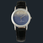 Reloj De Pulsera Purpurina azul de la marina de oro guión Monograma<br><div class="desc">Reloj de nombres de monograma de Purpurina de guion de esparkle azul y oro de la Marina. Esto hace que la graduación perfecta, el cumpleaños, el boda, la ducha de novia, el aniversario, la ducha de bebé o la fiesta de soltera sea un regalo para alguien que ama el lujo...</div>