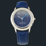 Reloj De Pulsera Purpurina azul de la Marina Plata Monograma Girly<br><div class="desc">Reloj de nombres de monograma del Purpurina de espuma azul de plata y marina. Esto hace que el dulce perfecto cumpleaños 16,  boda,  ducha de novia,  aniversario,  ducha de bebé o fiesta de soltera sea regalo para alguien que ama el lujo glam y los estilos de moda.</div>