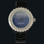 Reloj De Pulsera Purpurina azul de la Marina Plata Monograma Girly<br><div class="desc">Reloj de nombres de monograma del Purpurina de espuma azul y plateado de la Marina. Esto hace que la graduación perfecta, el cumpleaños, el boda, la ducha de novia, el aniversario, la ducha de bebé o la fiesta de soltera sea un regalo para alguien que ama el lujo glam y...</div>