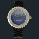 Reloj De Pulsera Purpurina azul de la Marina Plata Monograma Girly<br><div class="desc">Reloj de nombres de monograma del Purpurina de espuma azul y plateado de la Marina. Esto hace que la graduación perfecta, el cumpleaños, el boda, la ducha de novia, el aniversario, la ducha de bebé o la fiesta de soltera sea un regalo para alguien que ama el lujo glam y...</div>
